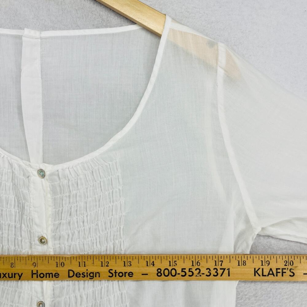 EILEEN FISHER Top M Organic Cotton Voile Smocked Button Up Long Sleeve White - Picture 11 of 13